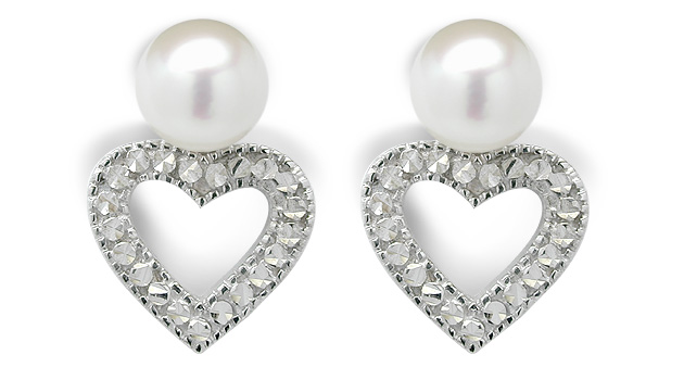 Heart Dangle Japanese Akoya Cultured Pearl Earring