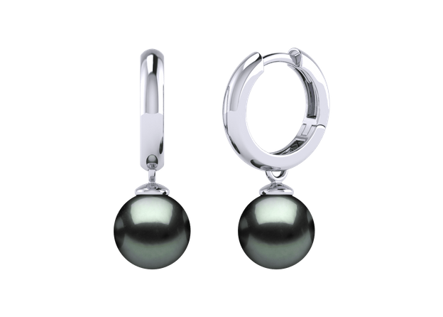 Hoop Earring a Black Japanese Akoya Cultured Pearl Earring