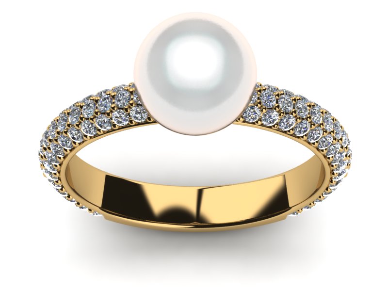 Japanese Akoya Pearl Three Row Pave Ring