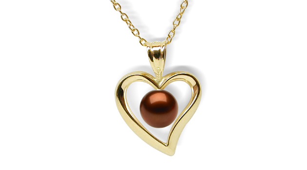 Mocha 14K Heart Pearl Pendant