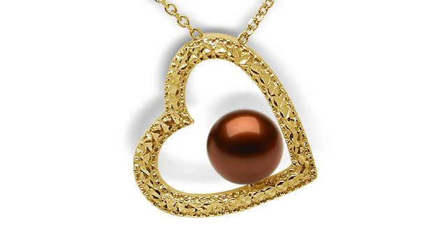 Mocha Diamond Cut Heart Pearl Pendant