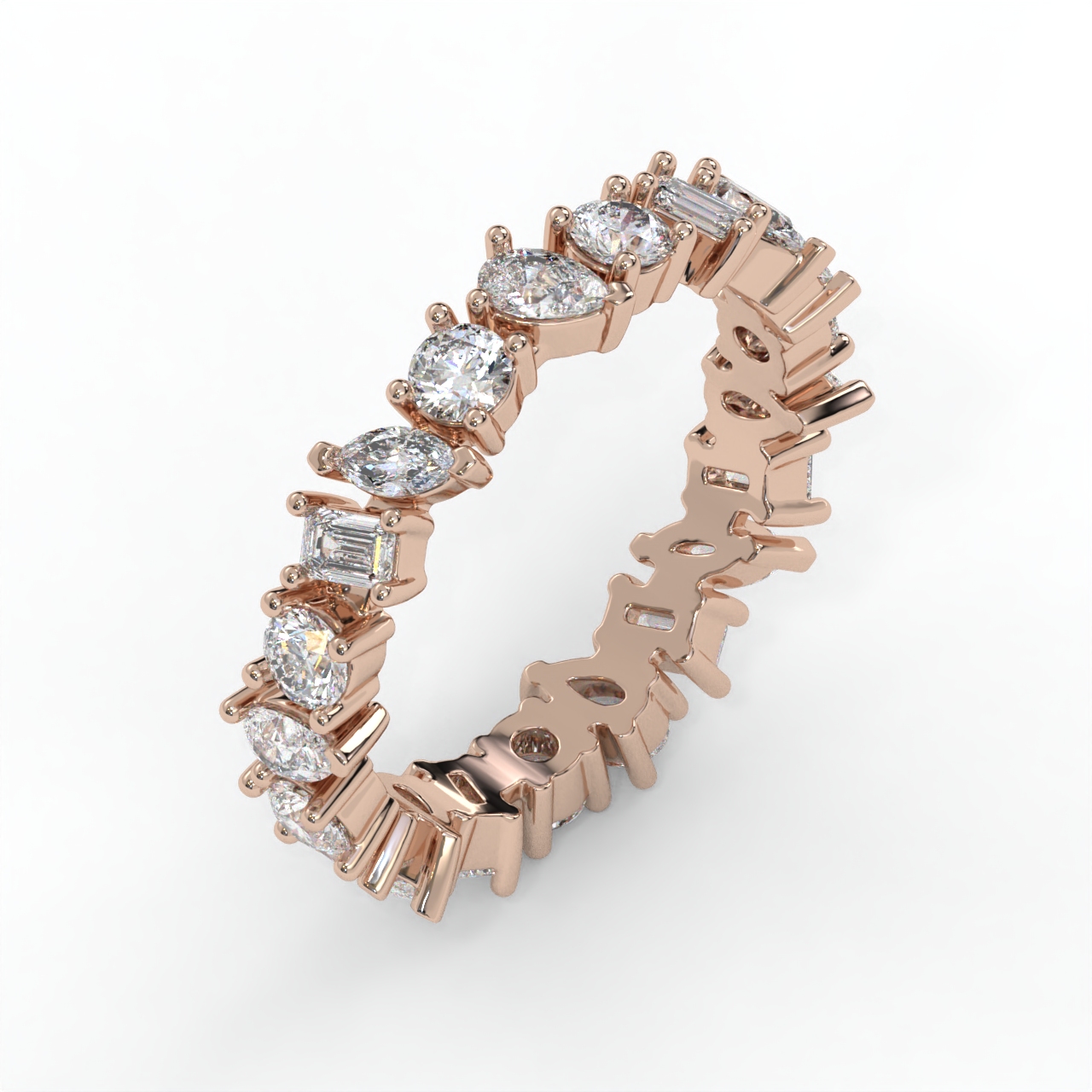 14K Multi-Shape Diamond Wedding Band in Rose Gold