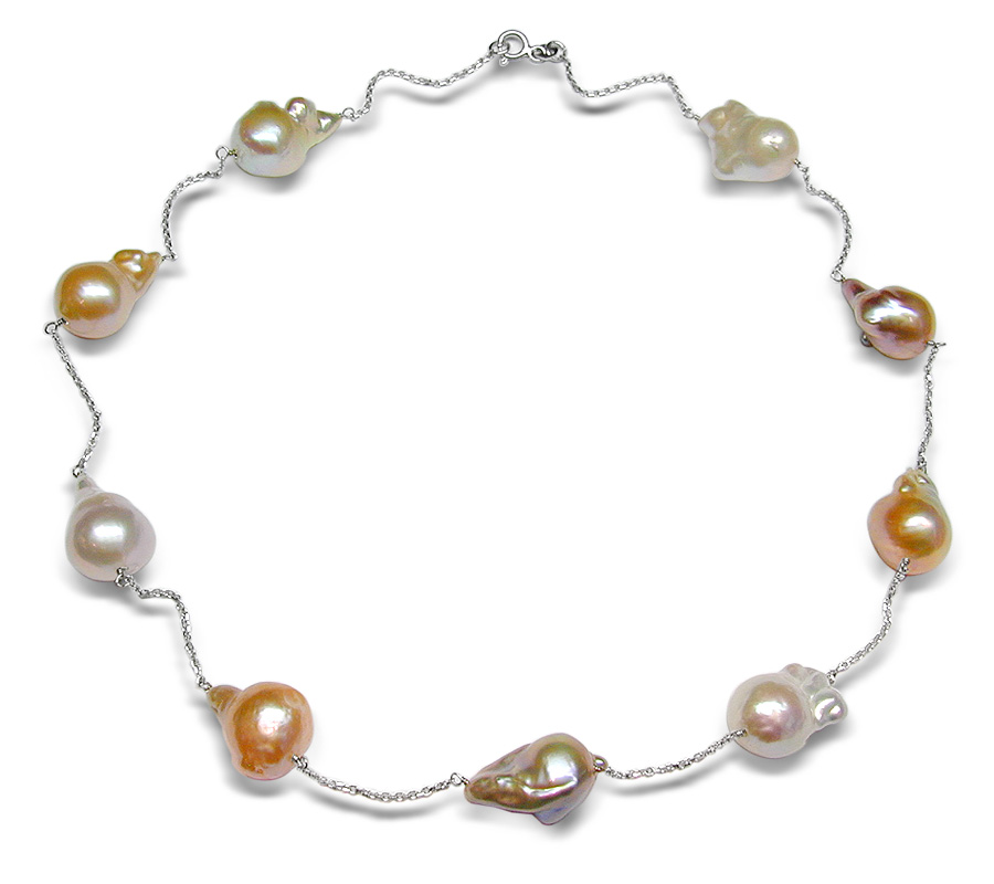 Multicolor Freshwater Pearl Tin Cup Necklace - 16 Inches