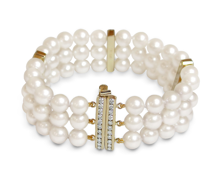 Olivia a Japanese Akoya Triple Strand Pearl Bracelet