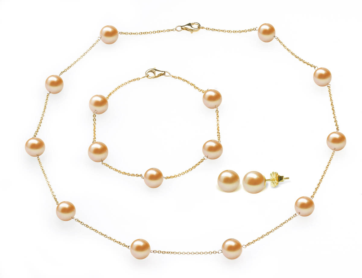 Peach Freshwater Tin Cup Pearl Set
