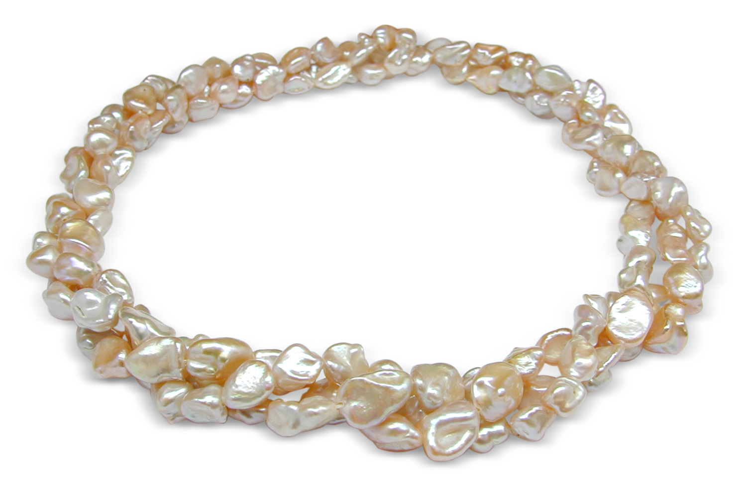 Peach Multi Strand Biwa Nugget Freshwater Pearl Necklace