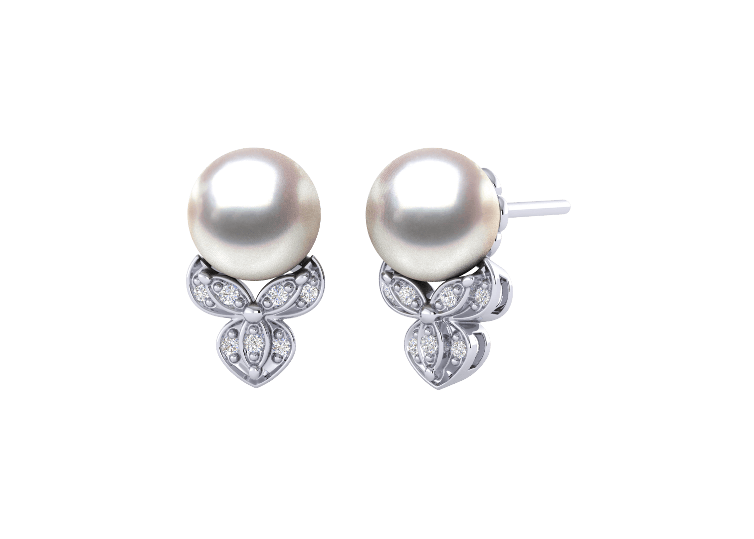 Pearl and Leaf Diamond Earring