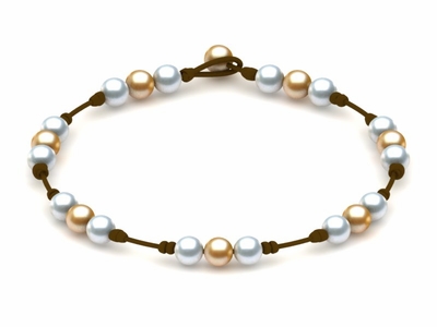 Pearl & Leather Necklace White Golden White