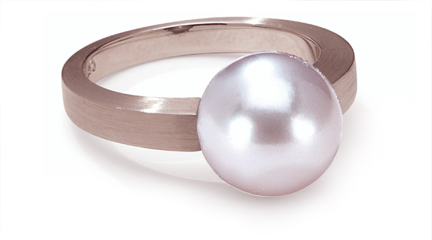 Pink Steel a Japanese Akoya Cultured Pearl Ring