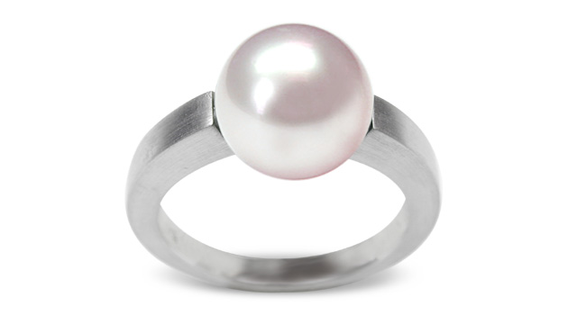 Rosé Steel a Japanese Akoya Cultured Pearl Ring