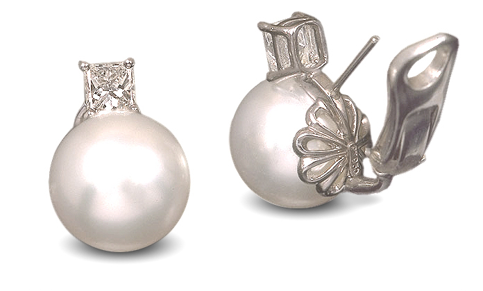 South Sea Pearl and Radiant Diamond Earring