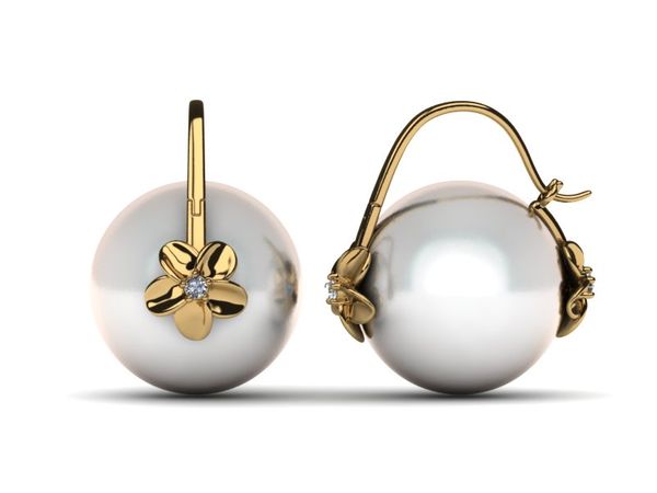 South Sea Pearl Arc De Triomphe Double Hibiscus Earring