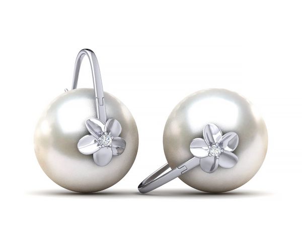 South Sea Pearl Double Hibiscus Earring White Gold