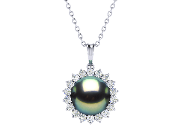 Sunflower Peacock Tahitian South Sea Pearl Pendant