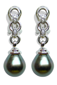 Tahitian Drop Pearl and Diamond Earrings
