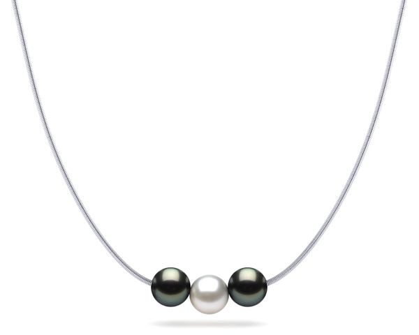 Tahitian Pearl Black and White Pearls on Snake Chain