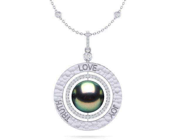 Tahitian Pearl Love Truth Joy Hammered Amulet Necklace