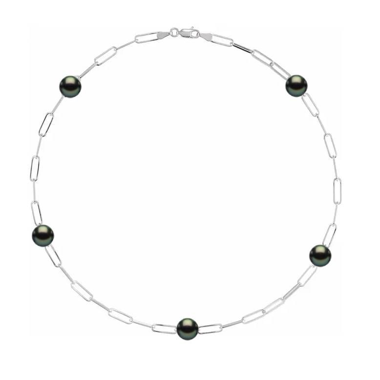 Tahitian Pearl Paperclip Silver Necklace