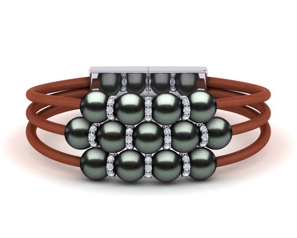 Tahitian Pearl Rondell Leather Bracelet