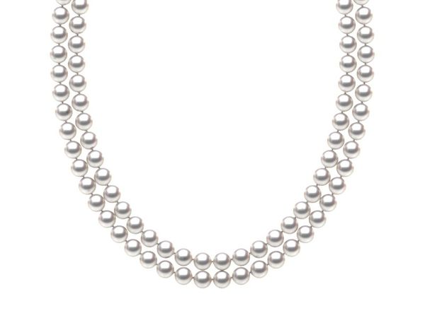 TRUE AAA Quality 6.5 x7mm White Akoya Cultured Pearl Double Strand Necklace