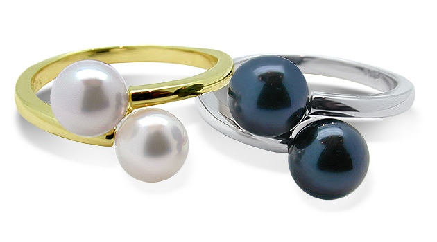 Twin, Japanese Akoya Cultured Pearl Ring - Set