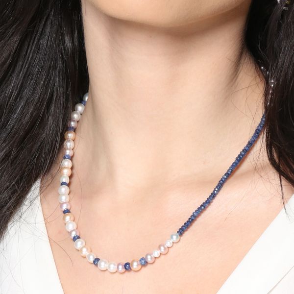 White, Pink Pearl & Sapphire Briolette Spiritual Necklace