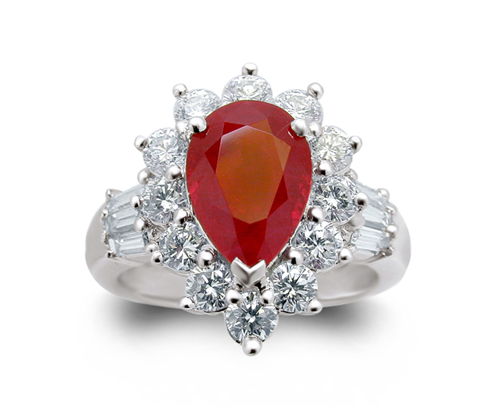 18K White Gold Ruby Ring w/1.38cttw. Diamonds