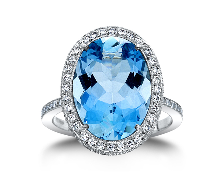 Aquamarine w/0.71cttw. Diamond Platinum Ring
