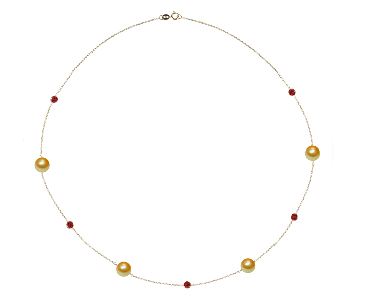 Golden South Sea Pearl and Ruby Necklace