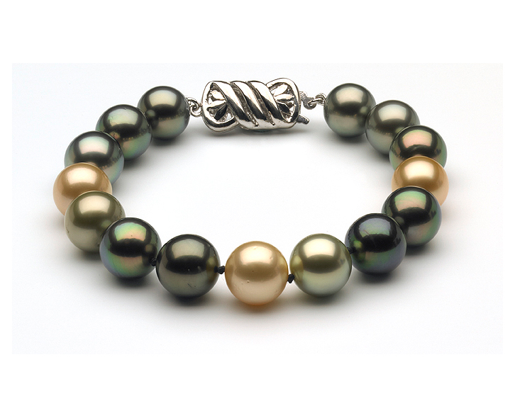 11.5 x 12mm Tahitian & Gold South Sea Pearl Bracelet
