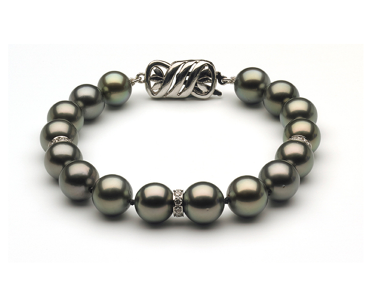 8 to 9mm Tahitian Pearl Bracelet with Diamond Rondells