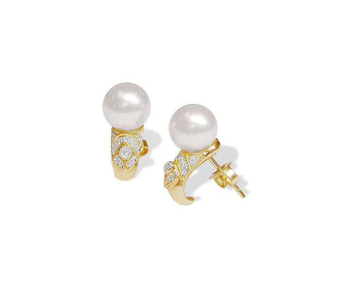 Byzantine Style Pearl and Diamond Earrings