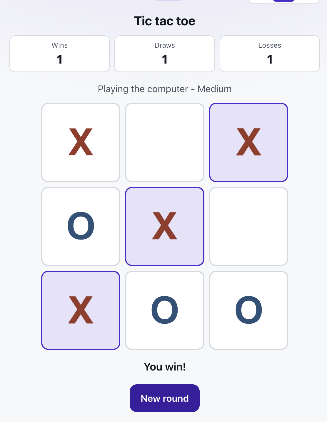 Tic tac toe screenshot