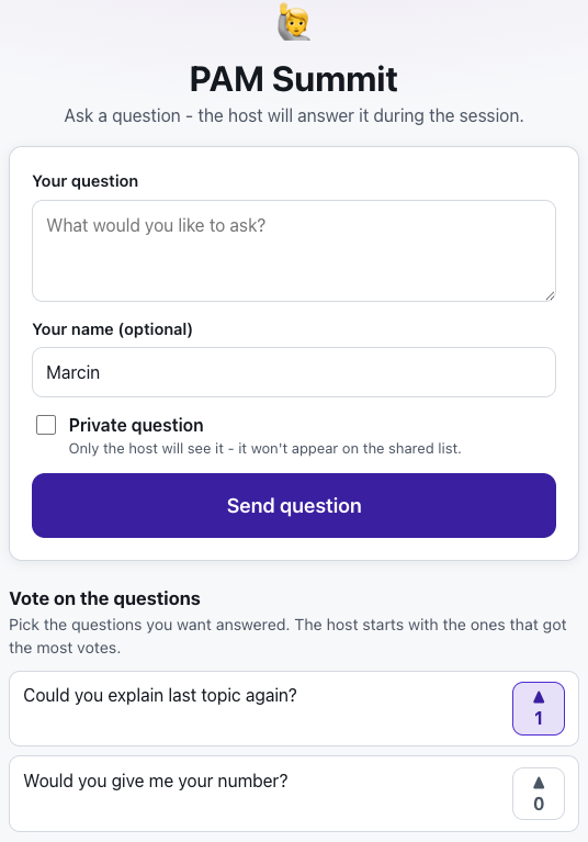 Ask the host screenshot