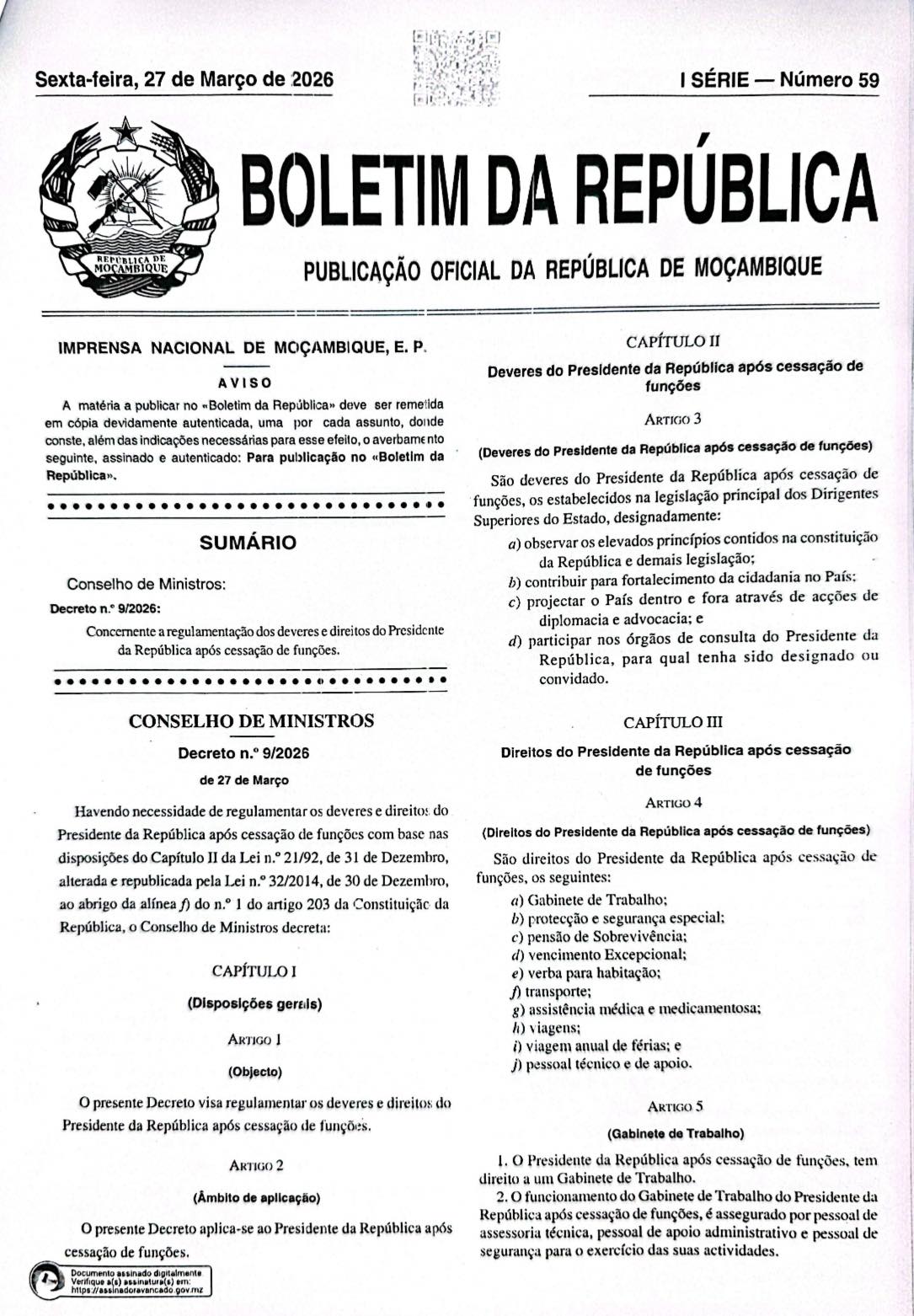 Venâncio Mondlane denuncia “inconstitucionalidade” de pensões a familiares de antigos Presidentes