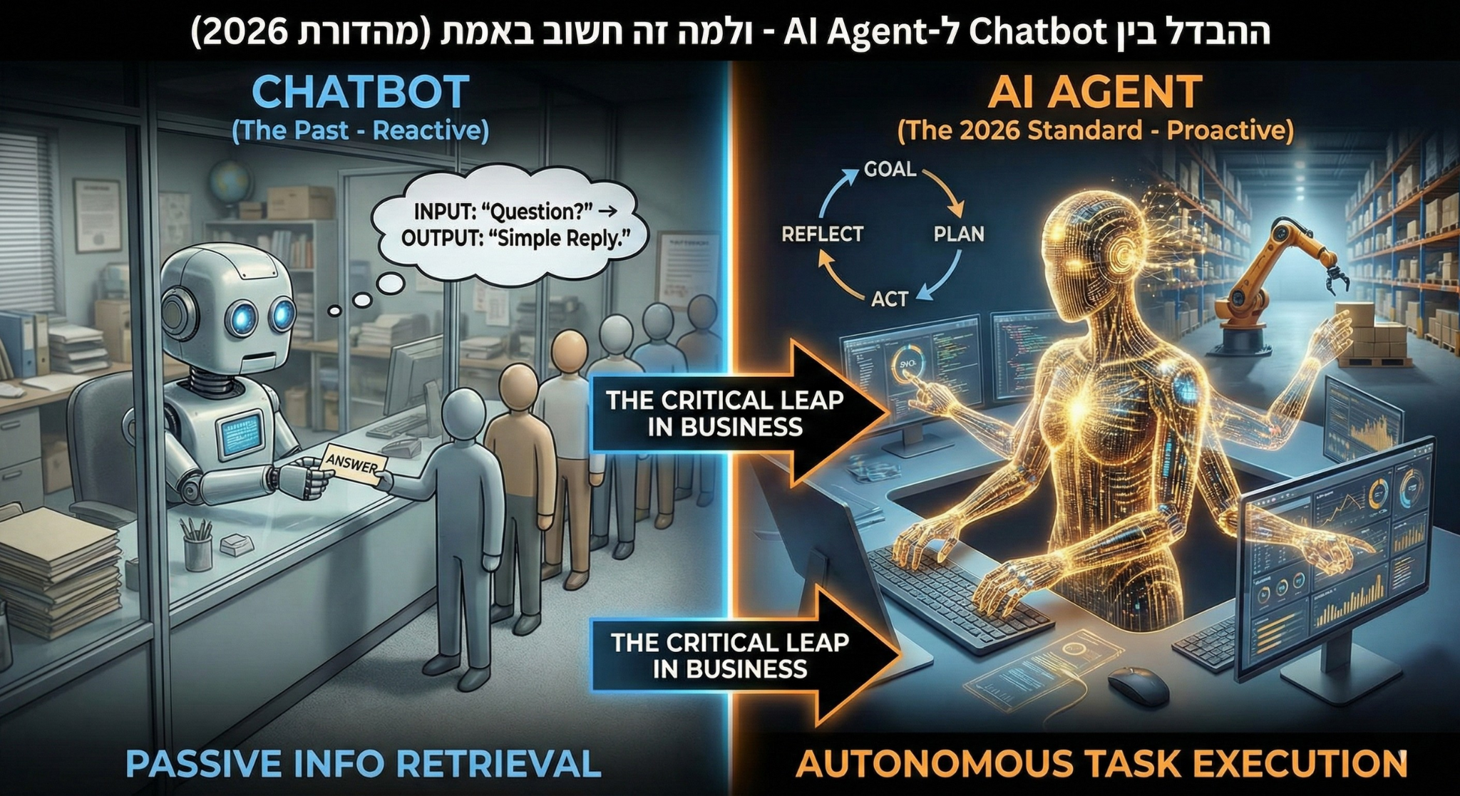 ההבדל בין Chatbot ל-AI Agent - ולמה זה חשוב באמת