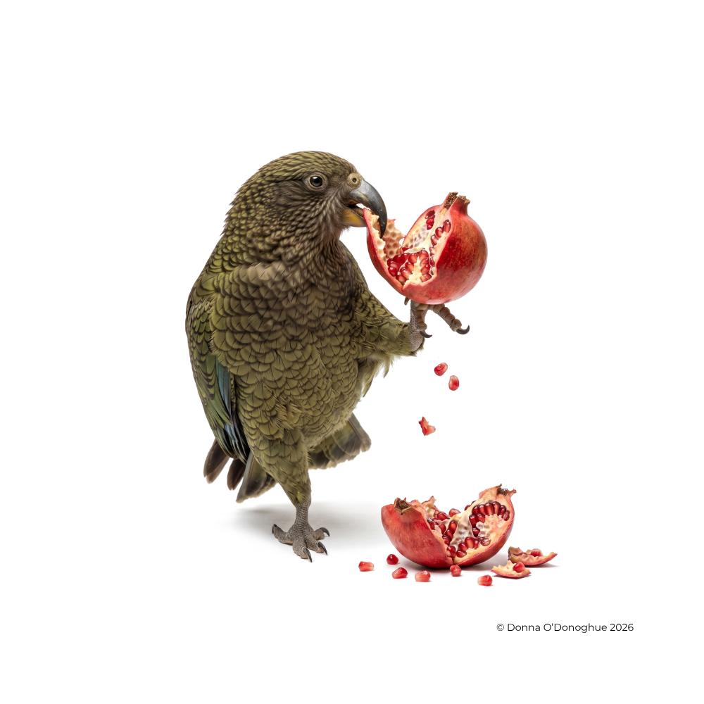 kea ripping apart pomegranate