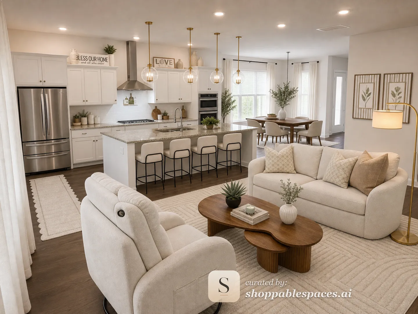 Transitional Living Kitchen Dining — AI room design