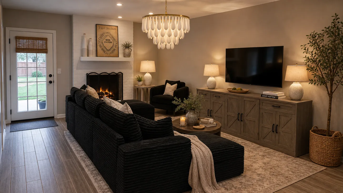 Warm Modern Living Room room design with shoppable products
