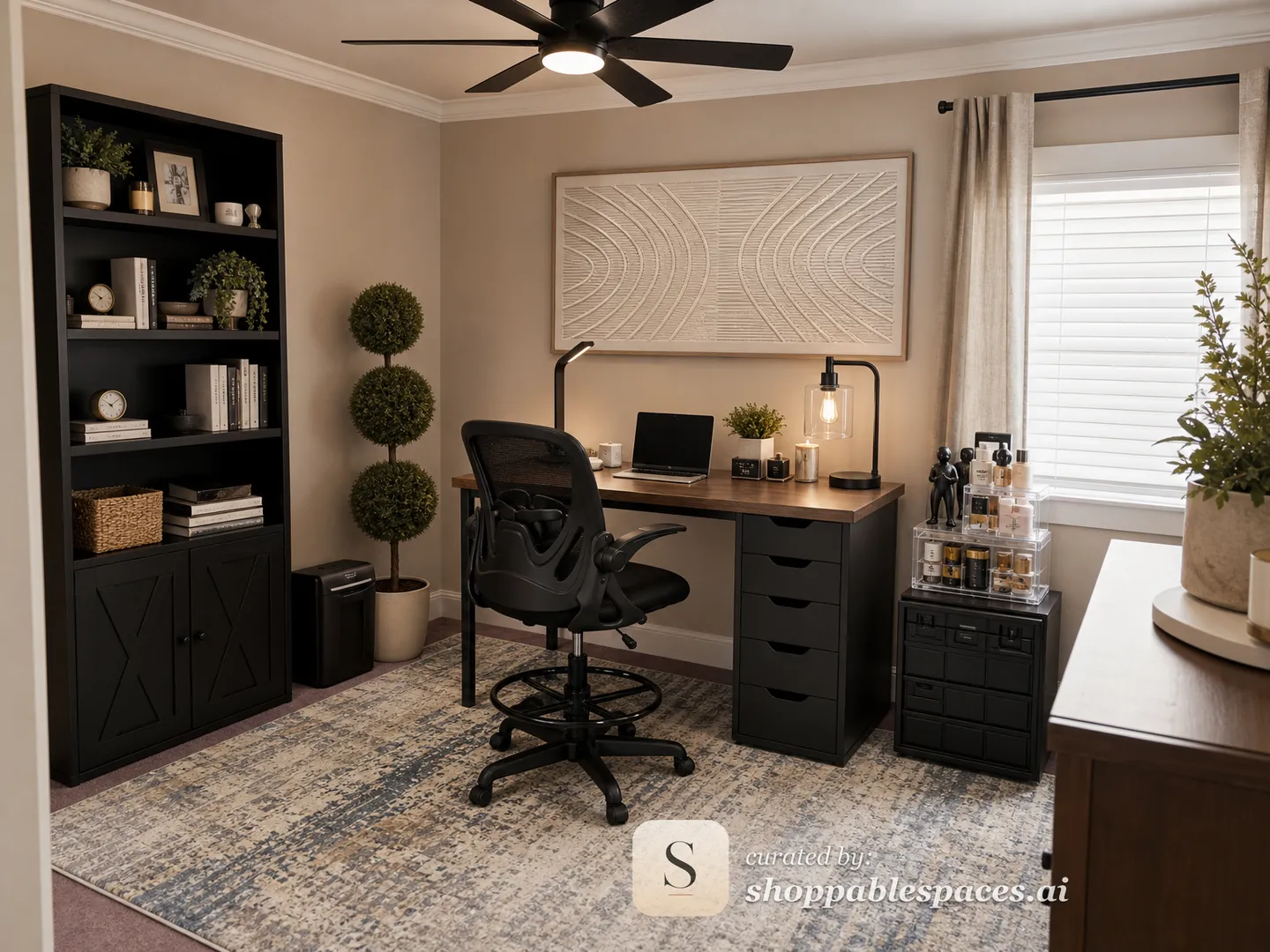 Warm Modern Home Office room design with shoppable products