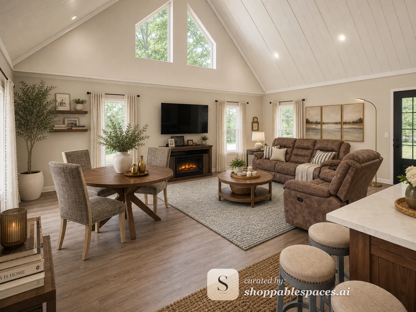 Modern Farmhouse Living Kitchen Dining room design with shoppable products