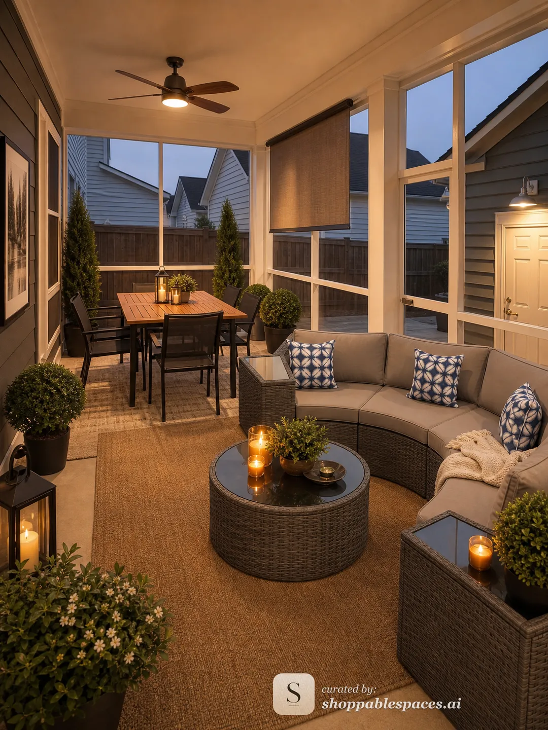 Warm Modern Patio room design with shoppable products