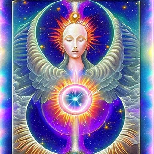 : Design a majestic celestial being embodying the essence of the sun, moon, or stars, radiating an otherworldly aura.