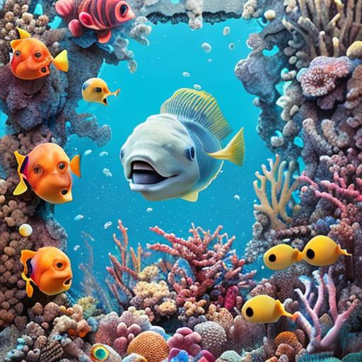 "Whimsical Underwater Adventure": Dive into an underwater world filled with whimsical sea creatures, glowing corals, and mysterious shipwrecks.