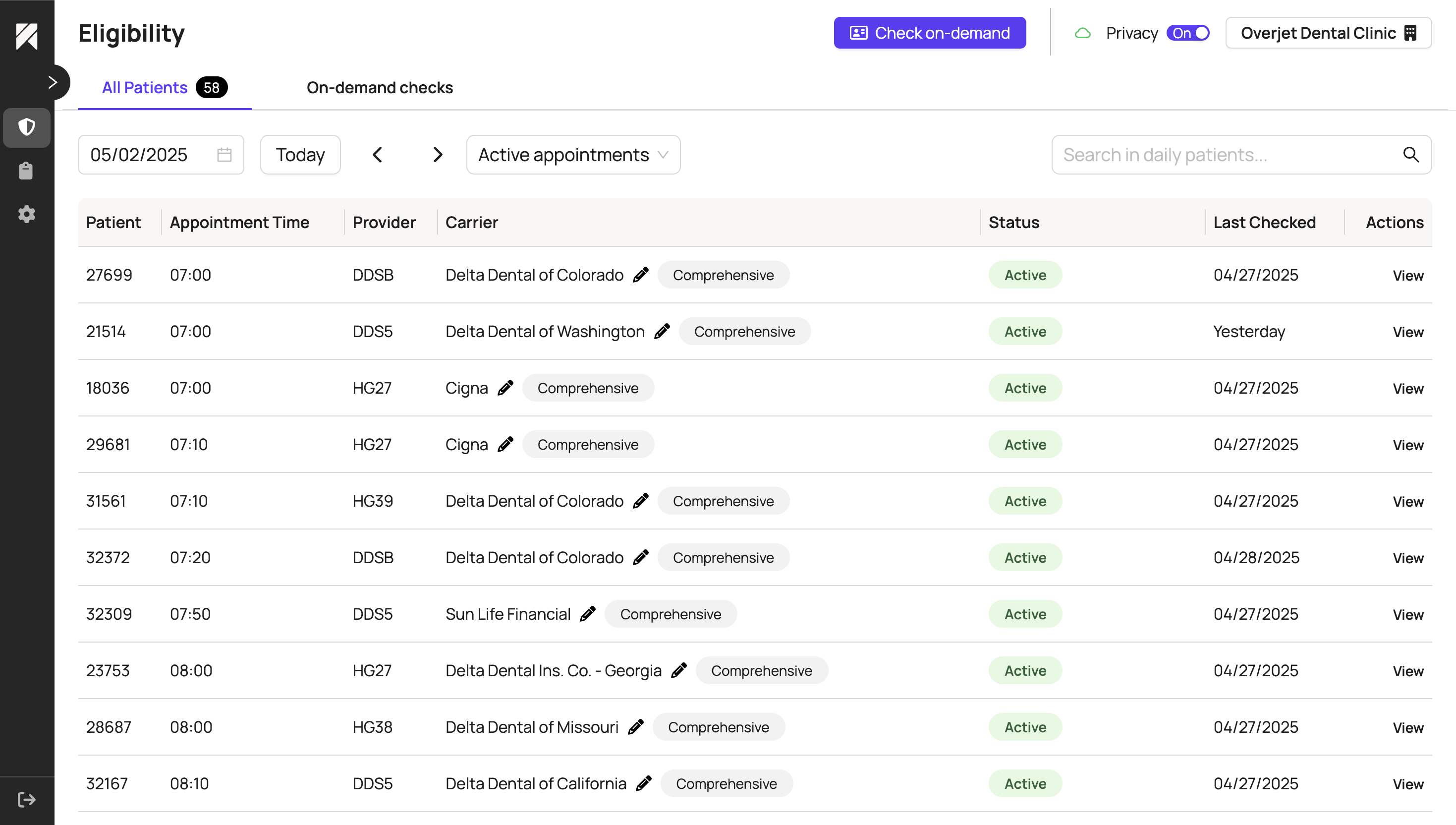 Insurance verification dashboard