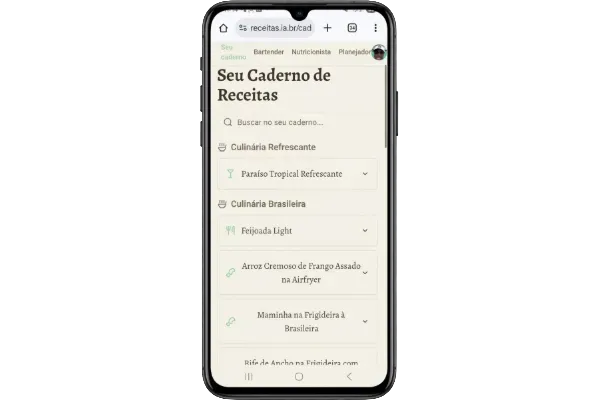 Demonstração do Caderno de Receitas