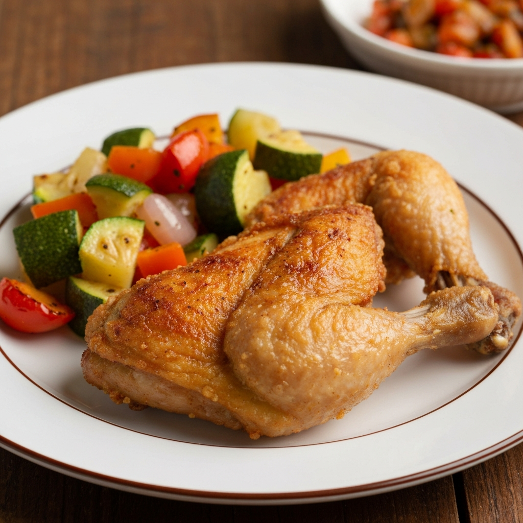 Frango Assado Crocante com Legumes da Estação