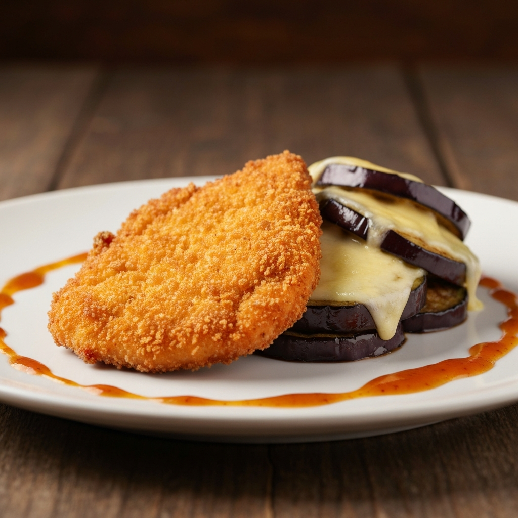 Milanesa de Frango com Berinjela à Parmegiana