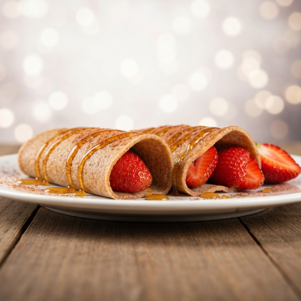 Crepes Integrais de Morango com Calda de Mel e Cacau