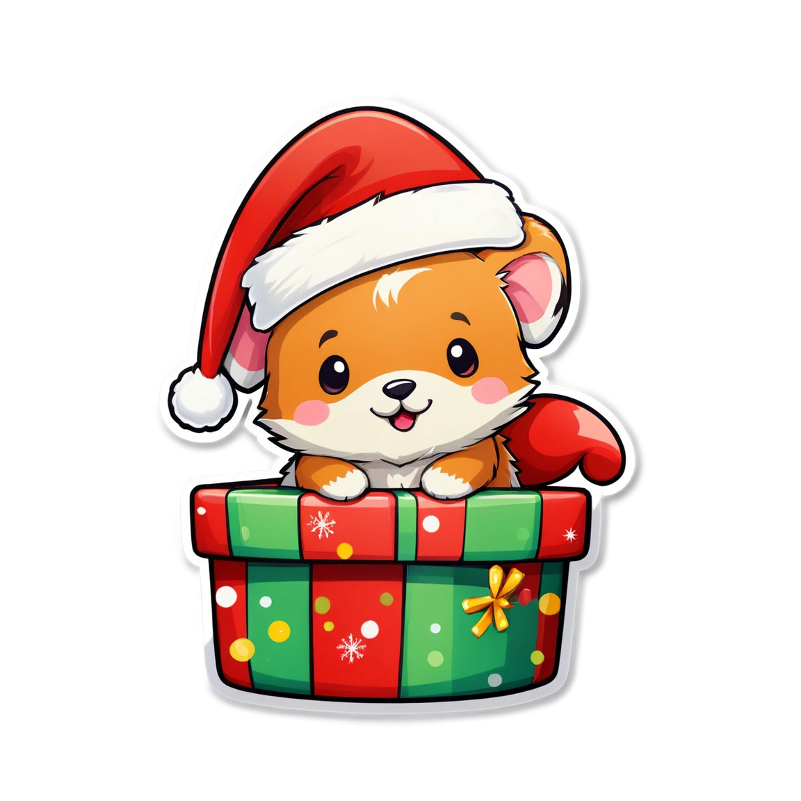 adorable animal wrapped in christmas present with santa hat digital sticker christmas stickers